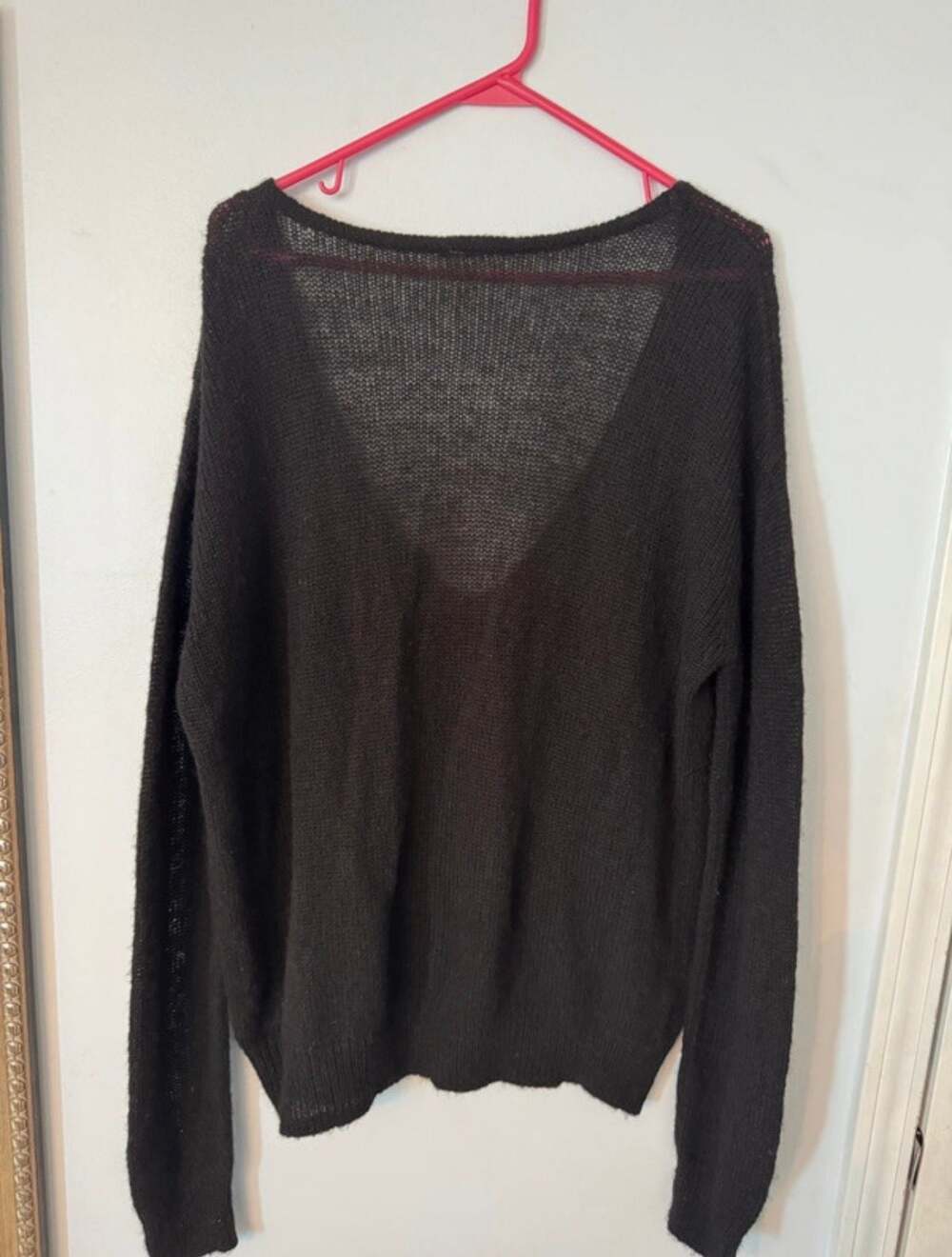 Soft Grunge Alpaca Knit Deep V Sweater | Cozy Minimalist Slouchy Goth - Picture 8 of 11